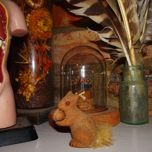 Vintage Wagner Flocked Squirrel Figurine w/ Acorn Germany antique kitsch figure - Picture 5 of 11